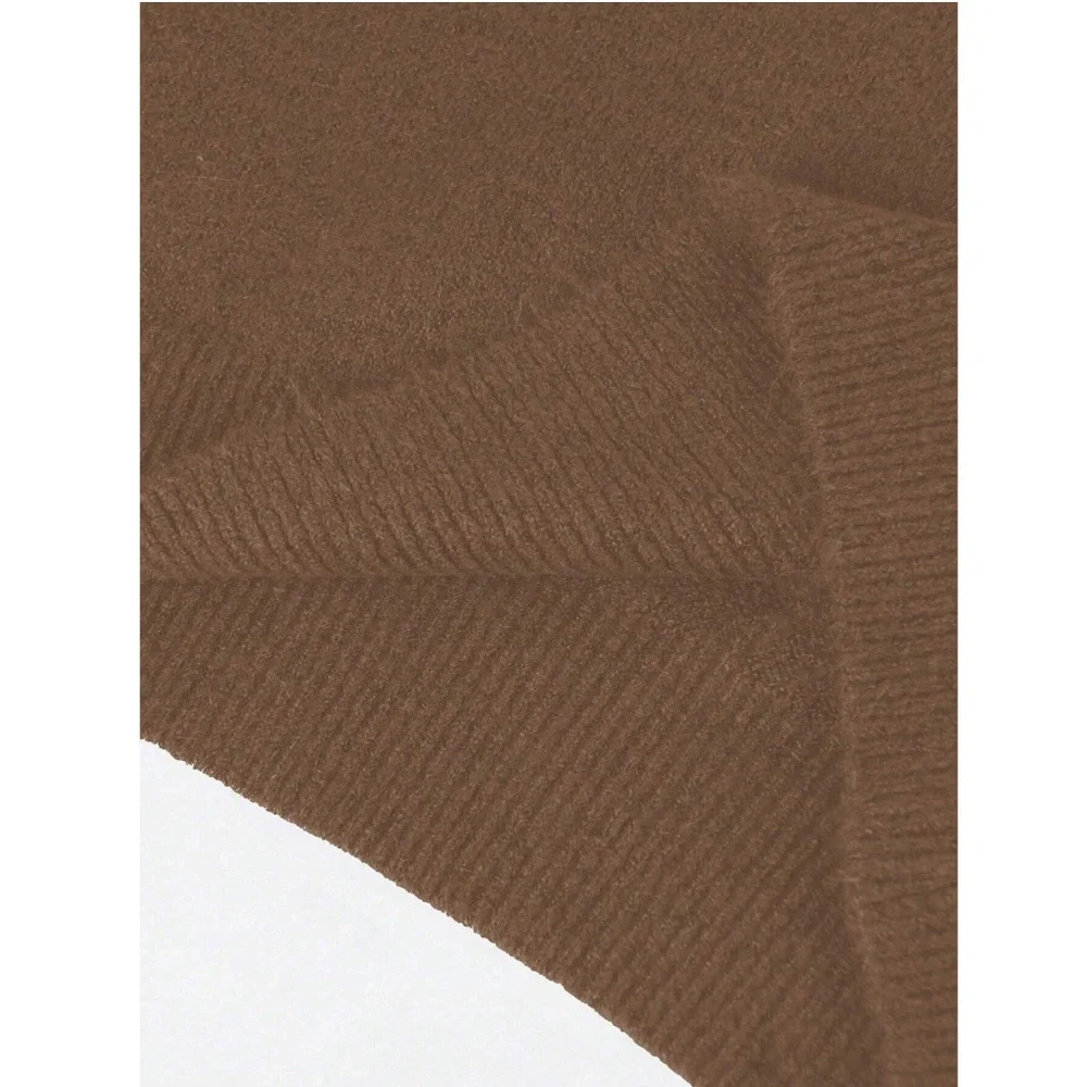 Brown Knit Turtleneck Pullover Sweater Long Sleeve Drop Shoulder